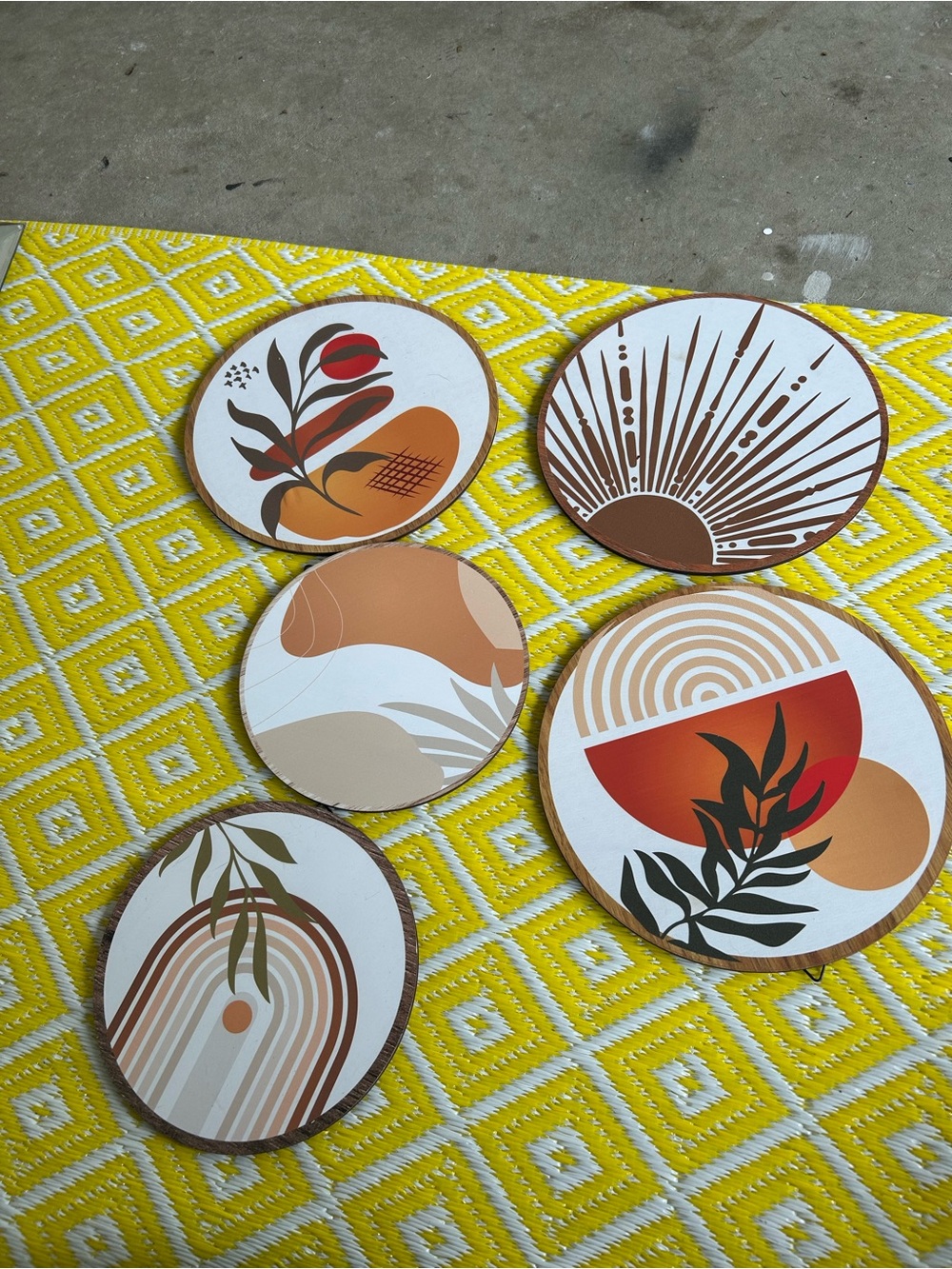 Set of 5 Abstract Terracotta & Beige Wall Plaques